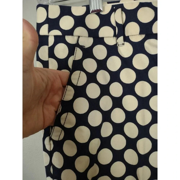 J. Crew Sz 8 Stretch City Fit Blue W/White Polka Dot Skimmer Pants W/Pockets - Picture 2 of 6
